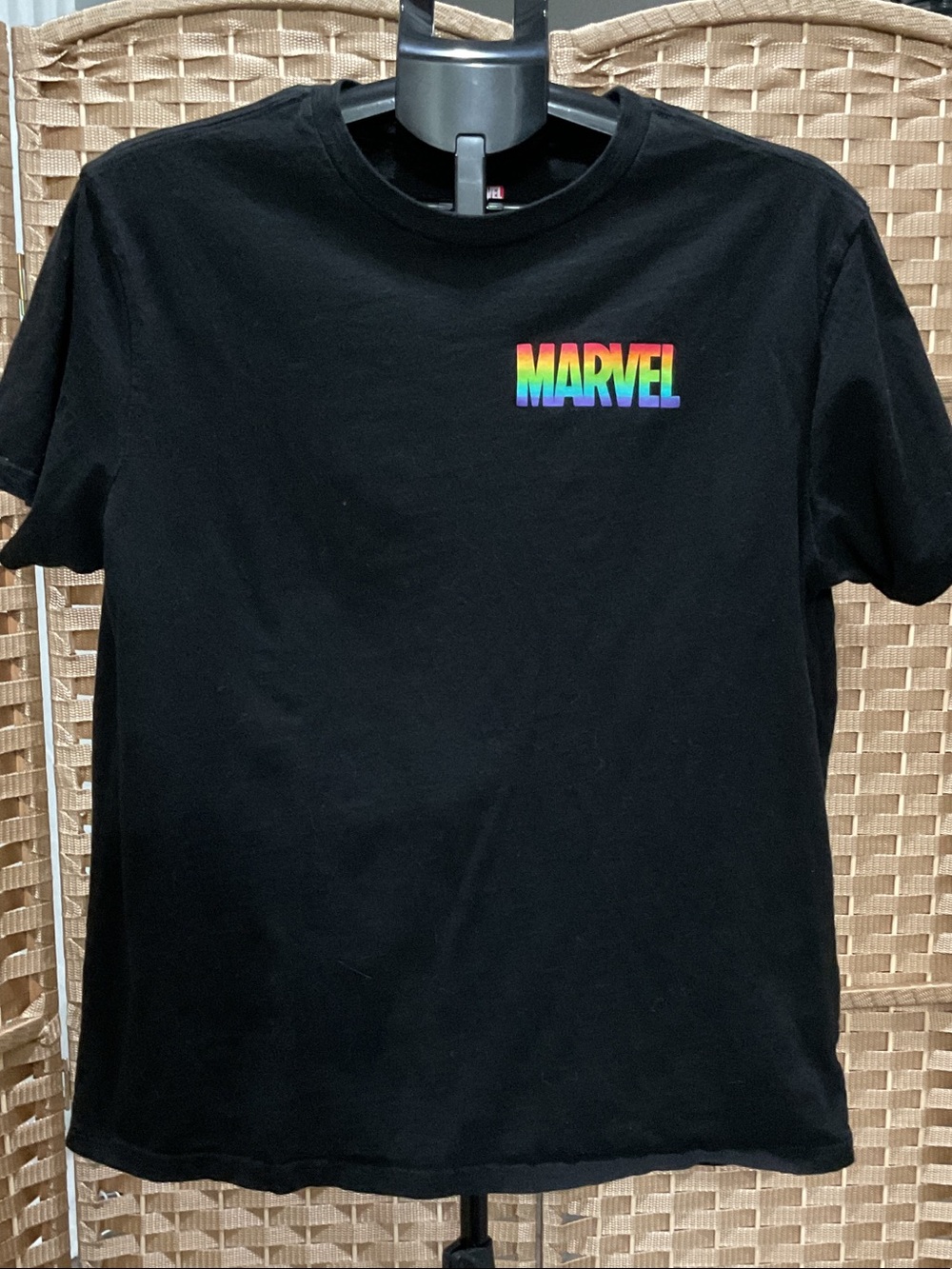 Marvel Black Tee with Rainbow Gradient Logo